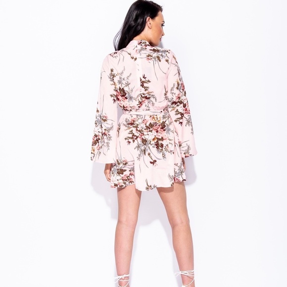 Floral High Neck Mini Dress, Color: Creme/Pink - Picture 4 of 6